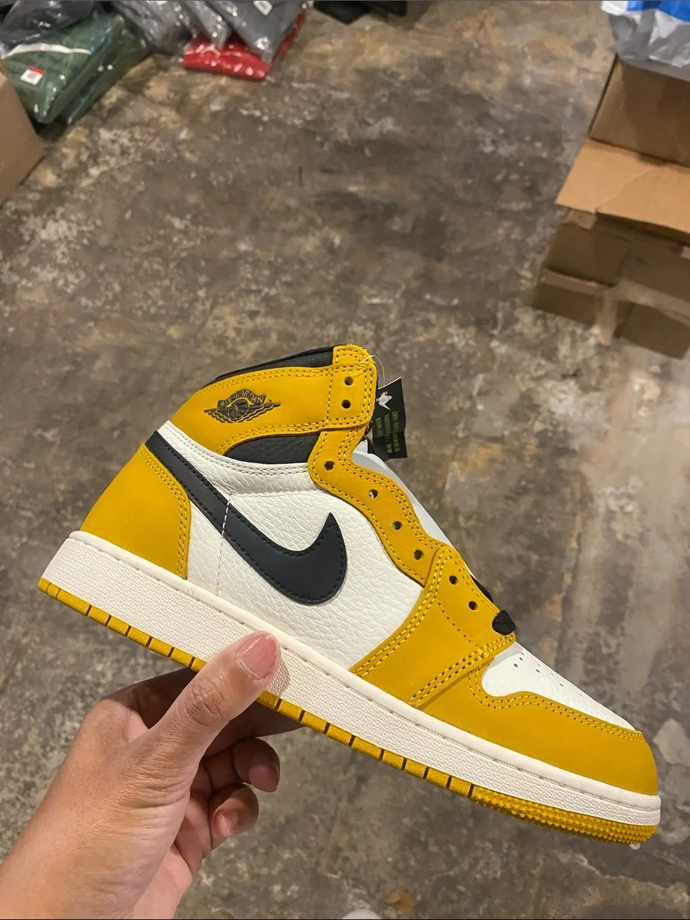 Nike Kids Air Jordan 1 High OG White Black Yellow Sneakers